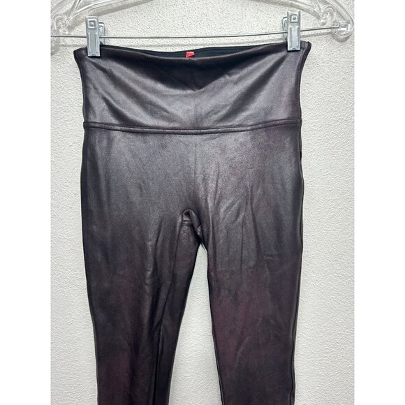 SPANX Faux Leather Leggings Small BURGUNDY shiny Holiday Dressy City Chic EUC - Picture 5 of 12